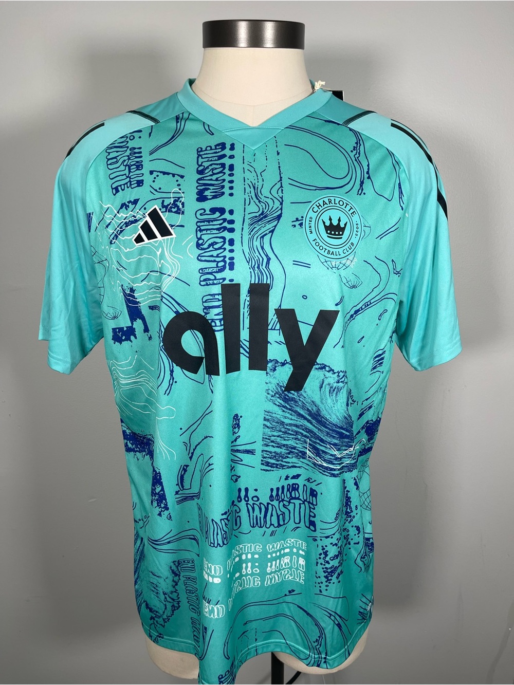 NWT - adidas Men’s Teal and Navy Charlotte FC Short-Sleeve Soccer Jersey - XL